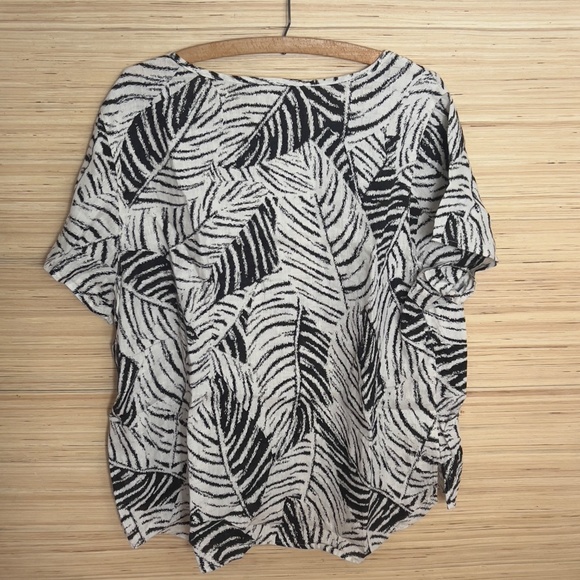 NWT Cynthia Rowley NY Courbe 100% Linen Top Women’s 2X Leaf Print Short Sleeve - Picture 6 of 6